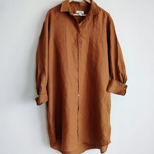 COS Linen Brown Shirt Dress Long Sleeve Button Lagenlook Quiet Luxury Rich Girl